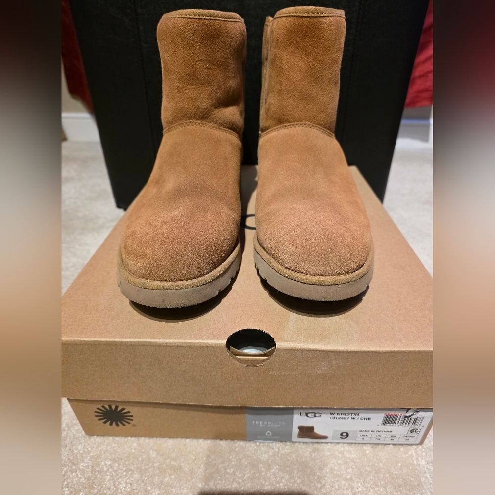 Ugg Kristin Lined Ankle Wedge Slip On Boots In Chestnut